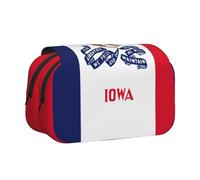 LJABCVNN Iowa State Flag Print Double Clamshell Pen Case, astuccio a 2 strati con tasche con cerniera per ragazzi e ragazze