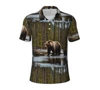 LJABCVNN Polo da uomo con stampa orso bianco, degno casual e business, adatta per la maggior parte degli uomini adulti, Nero , L