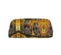 LJABCVNN Simpatico astuccio in pelle marrone con stampa di gufi in stile cartone animato con cerniera, borsa portaoggetti, organizer per trucchi per ufficio e uso quotidiano, Argento, Taglia unica