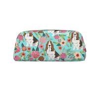 LJABCVNN Sweet Basset Hound - Astuccio in pelle con stampa floreale, con cerniera, borsa portaoggetti, organizer per trucchi per ufficio e uso quotidiano, Argento, Taglia unica, Valigia