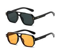 LJCZKA 2 Paia di Retro Occhiali da Sole Pilota da Donna Doppio Ponte Uomo Occhiali da Sole Quadrati Vintage Anni 70 con UV400 Protezione