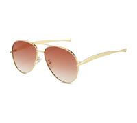 LJCZKA Occhiali da Sole Oversize Pilota per Donna Uomo Anni '70 Grandi Doppio Ponte Metallo Montatura Vintage Spesso Occhiali da Sole Protezione UV400 (Oro Gradiente Marrone)