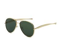 LJCZKA Occhiali da Sole Oversize Pilota per Donna Uomo Anni '70 Grandi Doppio Ponte Metallo Montatura Vintage Spesso Occhiali da Sole Protezione UV400 (Oro Verde)