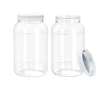 Ljdeals - Vasetti in plastica trasparente da 1 gallone con tappi a induzione a coste, contenitori a bocca larga, confezione da 2, senza BPA, made in USA