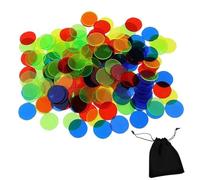 LJFEA 150 Pcs Fiches da Bingo, Segna Numeri Tombola, Gettoni Plastica, Trasparenti da Colore Bingo e una Borsa di Flanella，contatori di plastica che contano fiches colorate