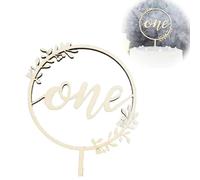 LJFEA Cake Topper Compleanno 1 Anno Topper per Torta Legno Fiori Topper Cupcake Baby Shower Decorazioni Compleanno 1 Anno Bambini Nascita Anniversario Battesimo Comunione