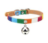 LJFEA Collare Rainbow: Collarino Regolabile con Campanellino in Canapa Naturale, Sicuro, Resistente per Gatti e Cani di Piccola Taglia. (con Campanello, Taglia M 35cm)
