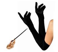 LJFEA Guanti Donna Eleganti, 1920s Opera Guanti di Raso, Lunghezza Gomito, Audrey Hepburn vestire per 1920 finta vestizione, palla vestizione