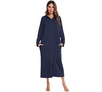 LJFIWY Vestaglia da donna con cerniera, a maniche lunghe, con tasche, leggera per una camicia da notte a tutta lunghezza, blu navy, S