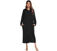 LJFIWY Vestaglia da donna con cerniera, a maniche lunghe, con tasche, leggera per una camicia da notte a tutta lunghezza, Nero , XXL