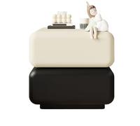 LJHFG63KUYT Tavolino Comodino in legno bianco e nero, organizer for camera da letto, con doppio cassetto, girevole a 360° Mensola portaoggetti(Grande)