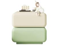 LJHFG63KUYT Tavolino Comodino in legno bianco verde for camera da letto, con doppio cassetto, girevole a 360° Mensola portaoggetti(M)