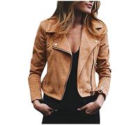 LJHH Giacca in Pelle Donna Giubbotti con Cerniera Giubbotto Biker Vintage a Manica Lunga da Donna Giubbotto con Collo Rotondo Cappotto Moto Giacca Mezza Stagione Giacche Moto Cappotti Parka Invernale