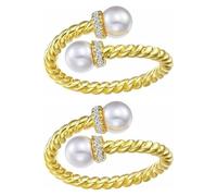 ljhjdkxf Anello The Purest Love Double Pearl con zirconi cubici - Design impilabile aperto regolabile per donna, regalo di gioielli minimalisti con perle intrecciate (2 PCS-Gold)