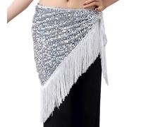 LJISEHG Cintura for danza del ventre con paillettes, sciarpa lunga a triangolo con nappe, accessorio elegante for abbigliamento da ballo(Silver)