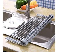 LJISEHG Scolapiatti arrotolabile sopra il lavello - Scolapiatti da cucina in silicone e acciaio inossidabile for piatti, frutta e verdura