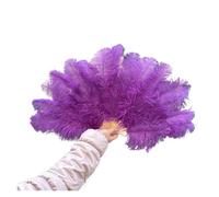 LJISEHG Ventaglio Pieghevole in Piuma 15 Ossa, Design con Molla a Gas a Chiusura Morbida, ventaglio Portatile con Piume Colorate for l'uso Quotidiano della Festa di Nozze(Purple,2 PCS 70cmx40cm)