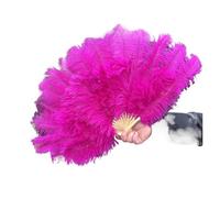 LJISEHG Ventaglio Pieghevole in Piuma 15 Ossa, Design con Molla a Gas a Chiusura Morbida, ventaglio Portatile con Piume Colorate for l'uso Quotidiano della Festa di Nozze(Rose,2 PCS 70cmx40cm)