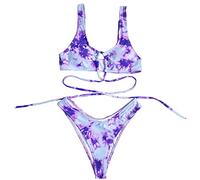 Ljmyy Costume da bagno da donna 2 pezzi arcobaleno Tie-Dye stampa costume da bagno Hollow Strappy Tie Back Brasiliano costume da bagno sarong per le donne Beachwear