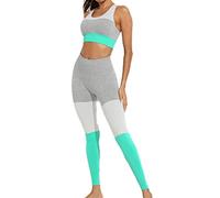 Ljmyy Set da allenamento da donna in 2 pezzi Abiti da yoga senza cuciture Open Racerback Reggiseno sportivo Crop Top Leggings Fitness Running Collant Tute Yoga Leggings per le donne a vita alta con