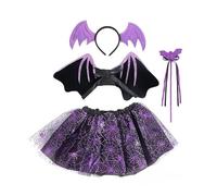 LJTXX Fata Costume, 4PCS Halloween Vestito Principessa Fata Costume Fancy Dress Up Set con Ali Bacchetta Magica Fascia Capelli vestito Tutù Set Fata Costume per Carnevale Halloween Festa