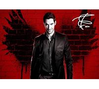 LJW Lucifer Tom Ellis - Poster stampato con autografo, formato A4