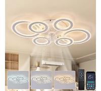 LJX 76cm Ventilatore Da Soffitto Con Luce Design Dc 108W Lampadari Con Ventilatore Moderno Silenzioso Reversibile Dimmerabile Timer Ventola Con Luce Da Soffitto per Soggiorno, Bianco