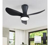 LJX 82cm Ventilatore da Soffitto con Luce e Telecomando Silenzioso DC Lampadario Ventilatore a Risparmio Energetico LED Dimmerabile Reversibile Moderno per Camera da Letto Cucina,Nero