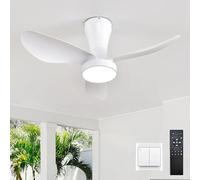 LJX 82cm Ventilatore da Soffitto con Luce e Telecomando Silenzioso DC Lampadario Ventilatore a Risparmio Energetico LED Dimmerabile Reversibile Moderno per Camera da Letto Cucina, Bianco