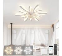 LJX Lampadario con Ventilatore da Soffitto con Telecomando DC Plafoniera con Ventilatore Led Soffitto Silenzioso Dimmerabile Estate e Inverno Cucina Camera da Letto, Bianco
