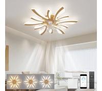 LJX Lampadario con Ventilatore da Soffitto con Telecomando DC Plafoniera con Ventilatore Led Soffitto Silenzioso Dimmerabile Estate e Inverno Cucina Camera da Letto, Oro