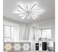 LJX Lampadario Ventilatore 78cm Ventilatore da Soffitto con Luce Compatibile Alexa Timer Silenzioso Reversibile Plafoniera Ventilatore per Camera da Letto Soggiorno, Bianco