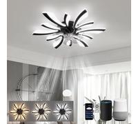 LJX Lampadario Ventilatore 78cm Ventilatore da Soffitto con Luce Compatibile Alexa Timer Silenzioso Reversibile Plafoniera Ventilatore per Camera da Letto Soggiorno, Nero