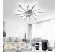 LJX Lampadario Ventilatore 78cm Ventilatore da Soffitto con Luce Compatibile Alexa Timer Silenzioso Reversibile Plafoniera Ventilatore per Camera da Letto Soggiorno, Cromo