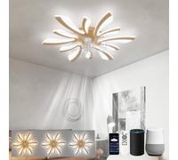 LJX Lampadario Ventilatore 78cm Ventilatore da Soffitto con Luce Compatibile Alexa Timer Silenzioso Reversibile Plafoniera Ventilatore per Camera da Letto Soggiorno, Oro