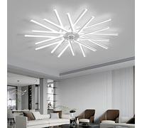 Lampadario Ventilatore con Telecomando APP Reversibile DC Grande Ventilatore da Soffitto con Luce Dimmerabile 6 Velocità Lampadari Ventola per Soggiorno Camera da Letto, Bianco, 100cm