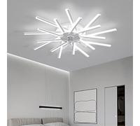 LJX Lampadario Ventilatore con Telecomando APP Reversibile DC Grande Ventilatore da Soffitto con Luce Dimmerabile 6 Velocità Lampadari Ventola per Soggiorno Camera da Letto, Bianco, 92cm