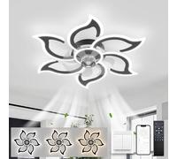 LJX Lampadario Ventilatore da Soffitto Silenzioso Design Dc 88cm Plafoniera Ventilatore 6800ml 6 Velocità Timer Dimmerabile Funzione Memoria Fiore Lampada Ventola per Camera da Letto, Nero