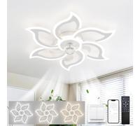 LJX Lampadario Ventilatore da Soffitto Silenzioso Design Dc 88cm Plafoniera Ventilatore 6800ml 6 Velocità Timer Dimmerabile Funzione Memoria Fiore Lampada Ventola per Camera da Letto, Bianco