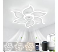 LJX Lampadario Ventilatore Fiore Silenzioso Compatibile con Alexa 88cm Ventilatore da Soffitto Con Luce e Telecomando 2.4GHZ Wifi Timer Dimmerabile per Soggiorno, Bianco