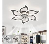 LJX Lampadario Ventilatore Fiore Silenzioso Compatibile con Alexa 88cm Ventilatore da Soffitto Con Luce e Telecomando 2.4GHZ Wifi Timer Dimmerabile per Soggiorno,Nero