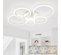 LJX Plafoniera LED Soffitto Design, Lampadario 5 Anelli Bianco con Telecomando, 100cm Luce da Dimmerabile per Camera da Letto Soggiorno Cucina, 120W