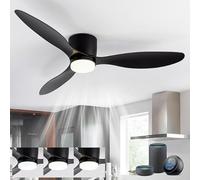 LJX Ventilatore da Soffitto 106 cm con Luce Compatibile con Alexa Controllo Vocale Lampadario Ventilatore Silenzioso Dimmerabile Reversibile Timer per Soggiorno Camera ca Letto, Nero