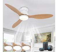 LJX Ventilatore da Soffitto con Luce Compatibile con Alexa 106cm Lampadario Ventilatore Smart Bianco Effetto Legno Silenzioso Dimmerabile Reversibile 6 Velocità per Camera da Letto Soggiorno