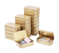 LJY 20 Pezzi Scatole di Latta Rettangolari Dorate con Coperchio a Cerniera (9,5x 6x 2,2 cm) - Mini Tin Box in Metallo per Organizzazione Minuteria, Contenitori Piccoli per Fai-da-Te e Stash Box Vuote