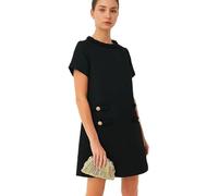 LJYAUTO Abito da donna anni '60 Mod 2024 Tweed elegante formale girocollo mini abito vintage con bottoni a maniche corte abiti linea A, Nero , L