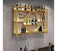 LJYKBFL Portabottiglie da parete in stile industriale nordico, a 3 ripiani, in ferro, con mensola sospesa e porta calici, per casa, bar, cucina, sala da pranzo, oro, 120 x 15 x 80 cm
