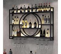 LJYKBFL Portabottiglie da parete in stile industriale nordico, a 3 ripiani, in ferro, con mensola sospesa e porta calici, per casa, bar, cucina, sala da pranzo, nero, 100 x 15 x 80 cm