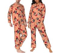 LJYTMZ Set Pigiama Personalizzato, Due Pezzi Set Pigiama Maniche Lunghe con Tasca, Abbigliamento Notte Loungewear con Foto, Loungewear Regali per la papà Mamma Natale-Style 04||s