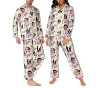 LJYTMZ Set Pigiama Personalizzato, Due Pezzi Set Pigiama Maniche Lunghe con Tasca, Abbigliamento Notte Loungewear con Foto, Loungewear Regali per la papà Mamma Natale-Style 07||s